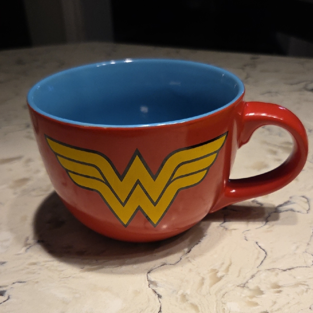 Wonder Woman Red and Blue Mug with Yellow Emblem Large 24oz